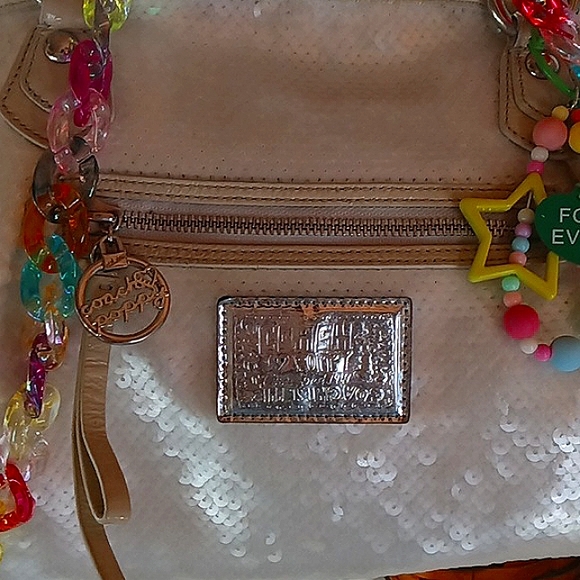 Sparkling White Sequin Coach Rocker Bag Y2K - Picture 5 of 13